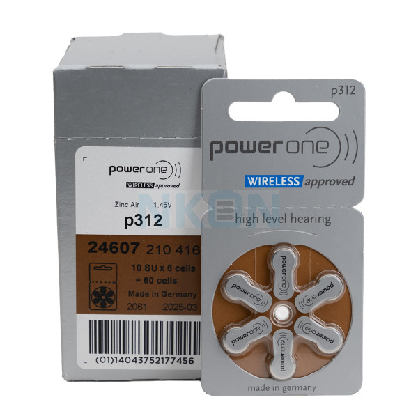 60x 312 PowerOne Wireless hoorbatterijen